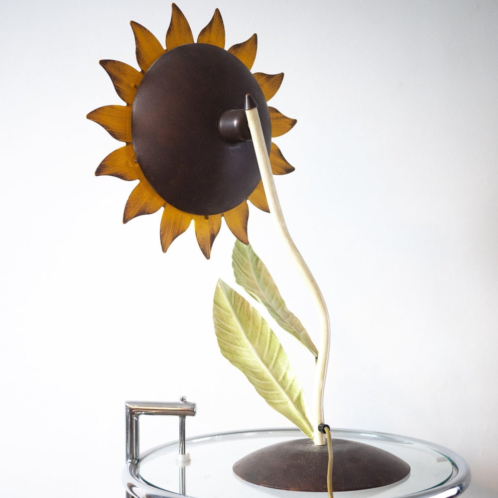 Italian Metal Painted Sunflower Table Lamp, 1970s - 7