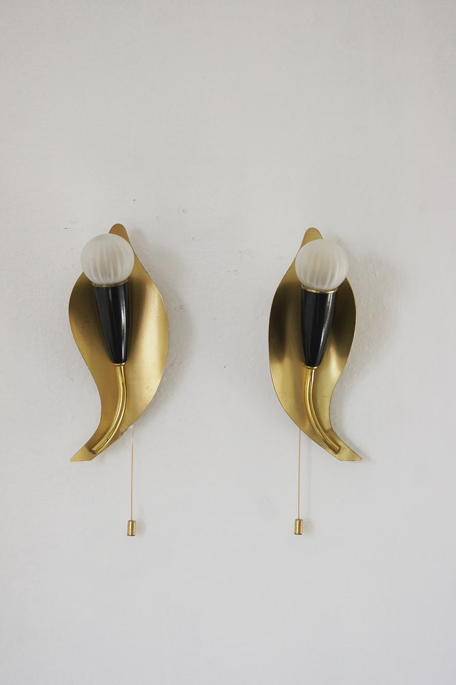 Leaf Shaped Brass Sconces, Italy, 1950s, Set of 2 - 2