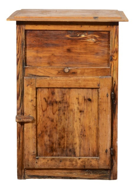 Antique Fir Wood Table, 1890s: Antique fir wood ice chest from the early 1900s with door and drawer Measurements 59 x 54 x H 83 CATEGORY Bedside table STYLE DIMENSIONS: HEIGHT 83 cm WIDTH 59 cm DEPTH 54 cm COLOR: Brown MATERIAL: Fi