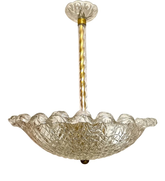 Murano Glass Pendant Light from Barovier & Toso, 1930s: A uniquely fantastic item of Glass Art decor, created in the legendary "Barovier i Tosso-Murano" workshops in the 1930's, most sought after "Sogni di Cristallo" (Crystal Dreams) collection, rarest thr