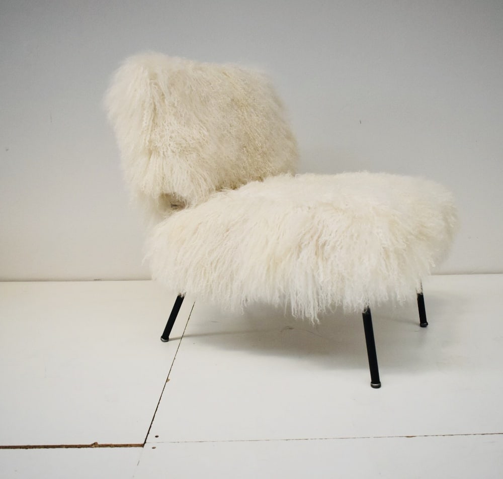 Vintage Mongolian Goat Fur Coating Armchair, 1970s - 7
