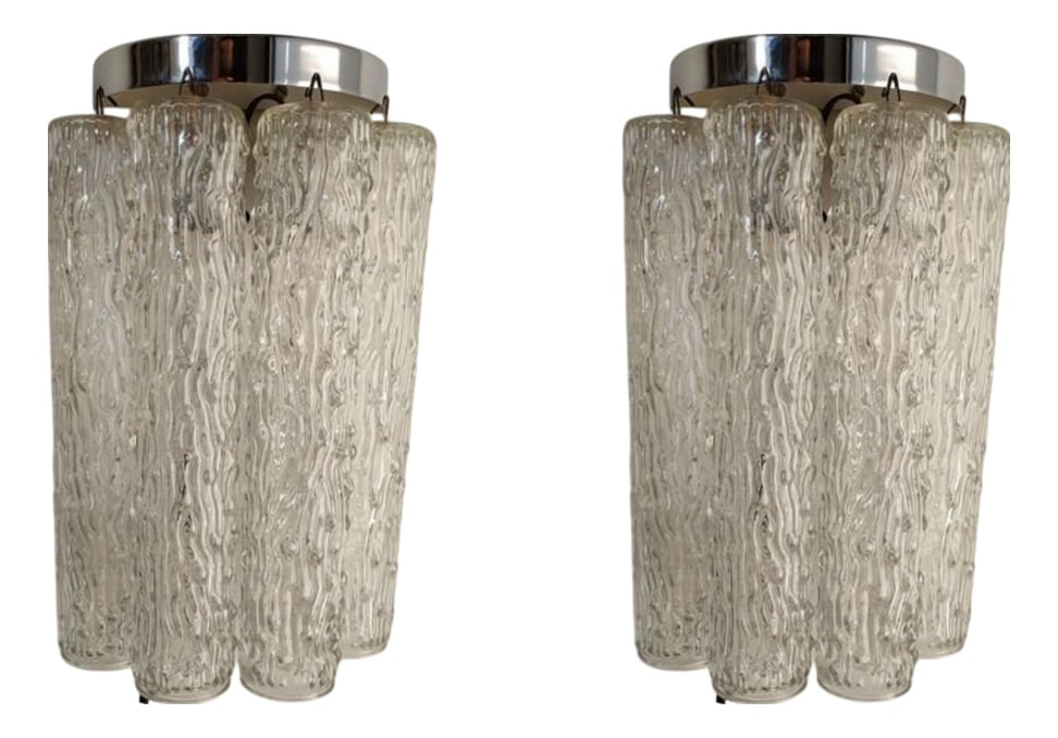 Murano Glass Wall Lights from Venini, Set of 2: A fantastic pair of examples of the truest Art glass craftsmanship, made in Italy in the 1970s, created by legendary Italian designer Toni Zuccheri for Venini.Highly limited "Icicle" edition, made of