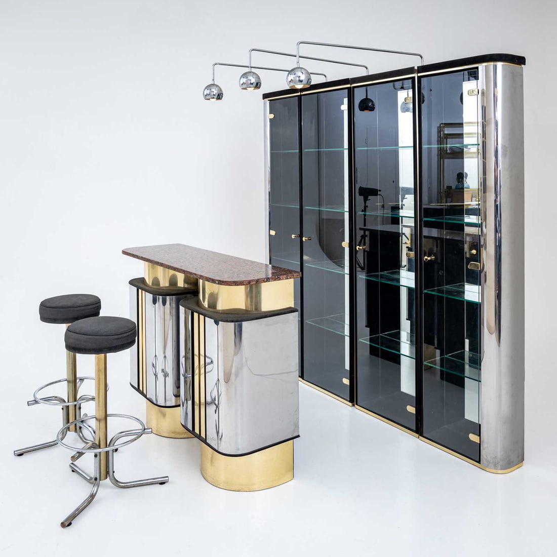 Hollywood Regency Bar with Counter, 1970s, Set of 4 - 2