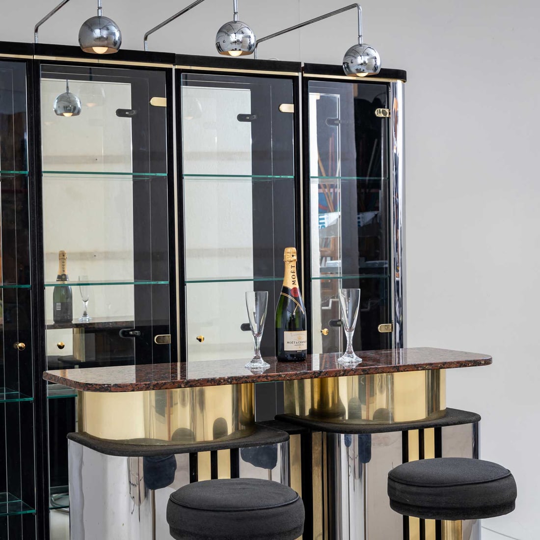 Hollywood Regency Bar with Counter, 1970s, Set of 4 - 3