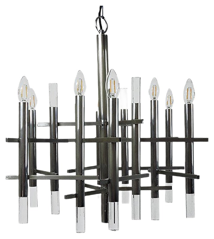 Chrome and Acrylic Glass Chandelier by Sciolari, 1970s: Vintage Italian Chrome and Acrylic Glass Chandelier by Gaetano Sciolari, 1970s Country of Manufacture: Italy Design Period: 1970 to 1979 Production Period: 1970 to 1979 Restoration and Damage Details: