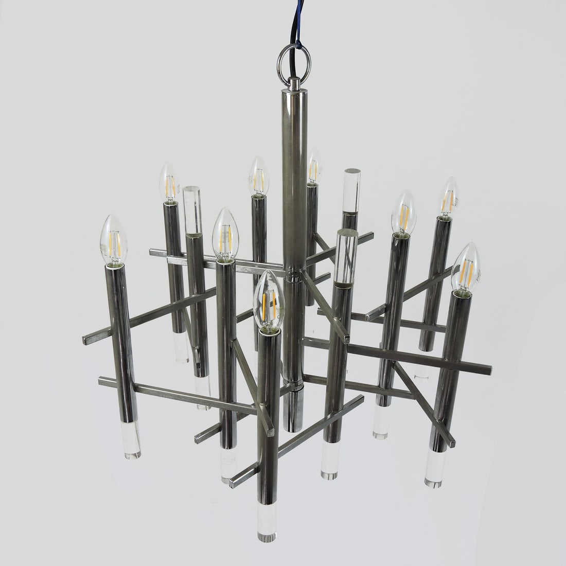 Chrome and Acrylic Glass Chandelier by Sciolari, 1970s - 7