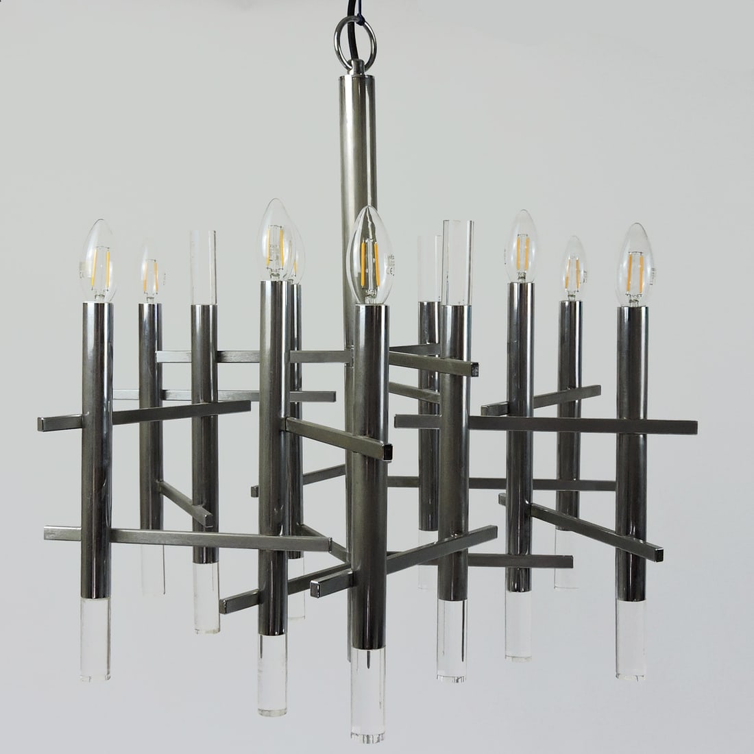 Chrome and Acrylic Glass Chandelier by Sciolari, 1970s - 9