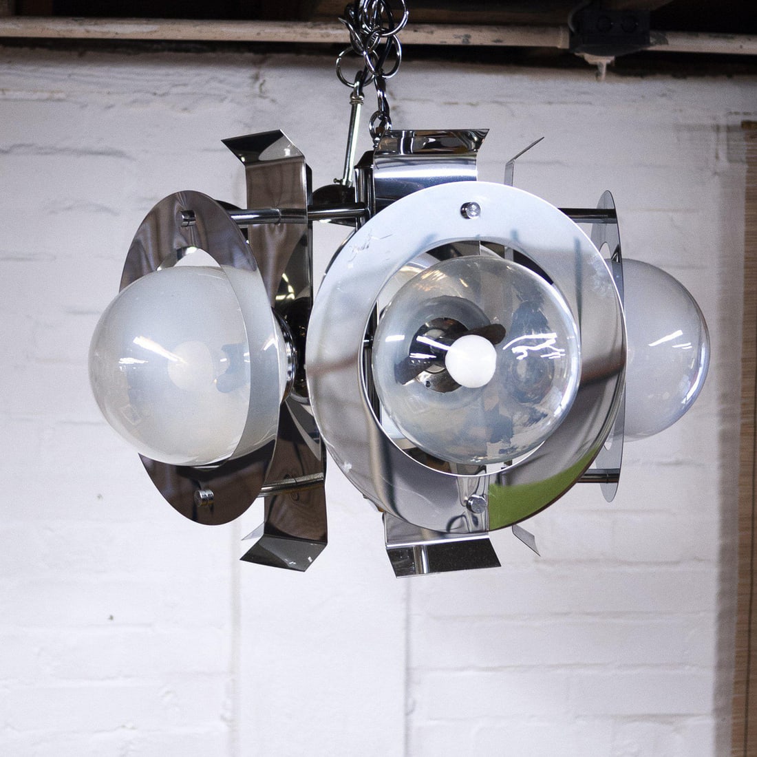 Chrome and Glass Chandelier attributed to Mazzega - 2