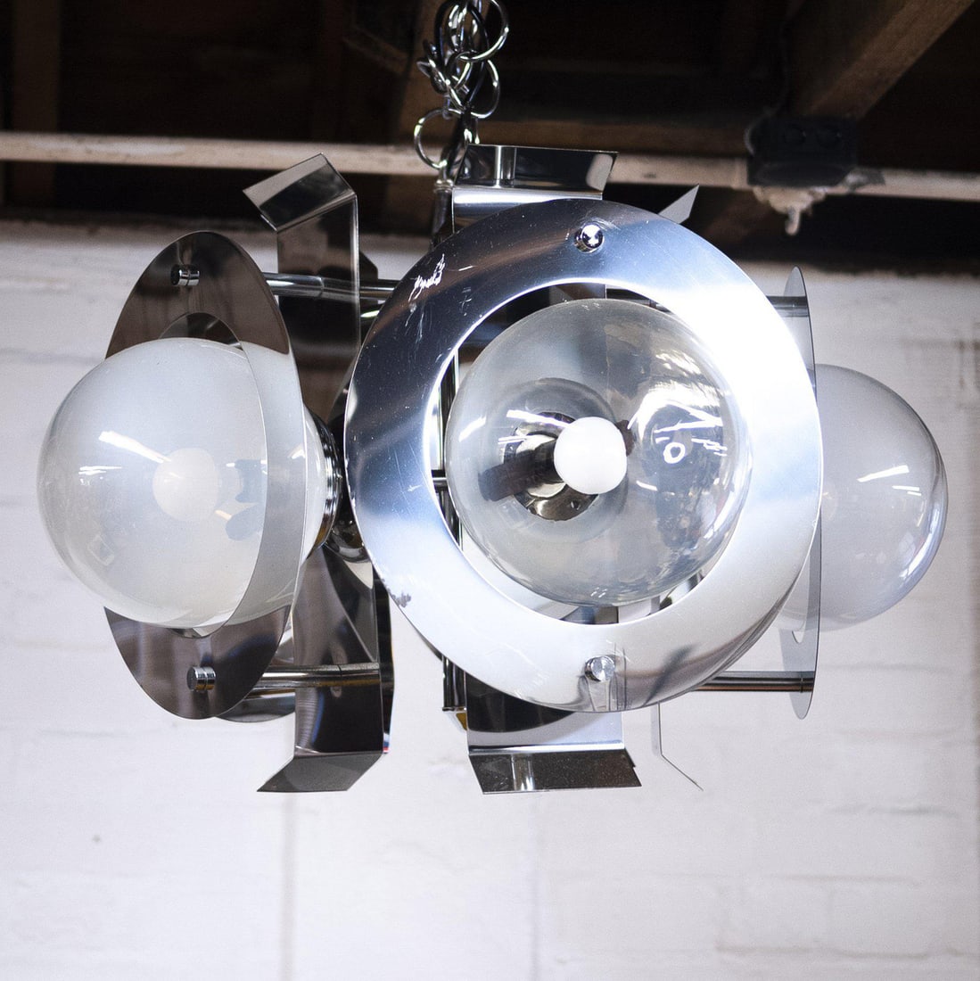 Chrome and Glass Chandelier attributed to Mazzega - 6