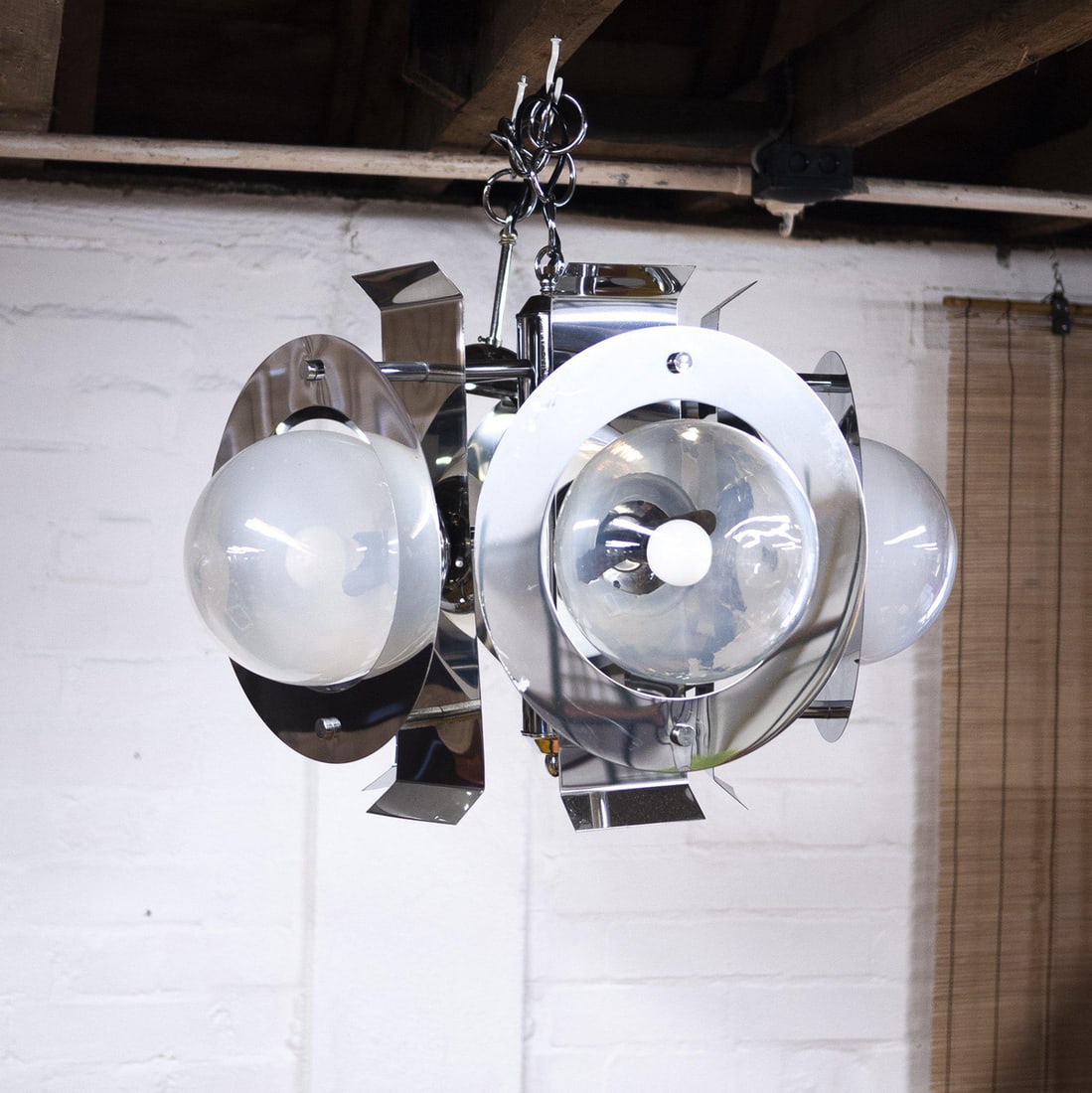 Chrome and Glass Chandelier attributed to Mazzega - 7