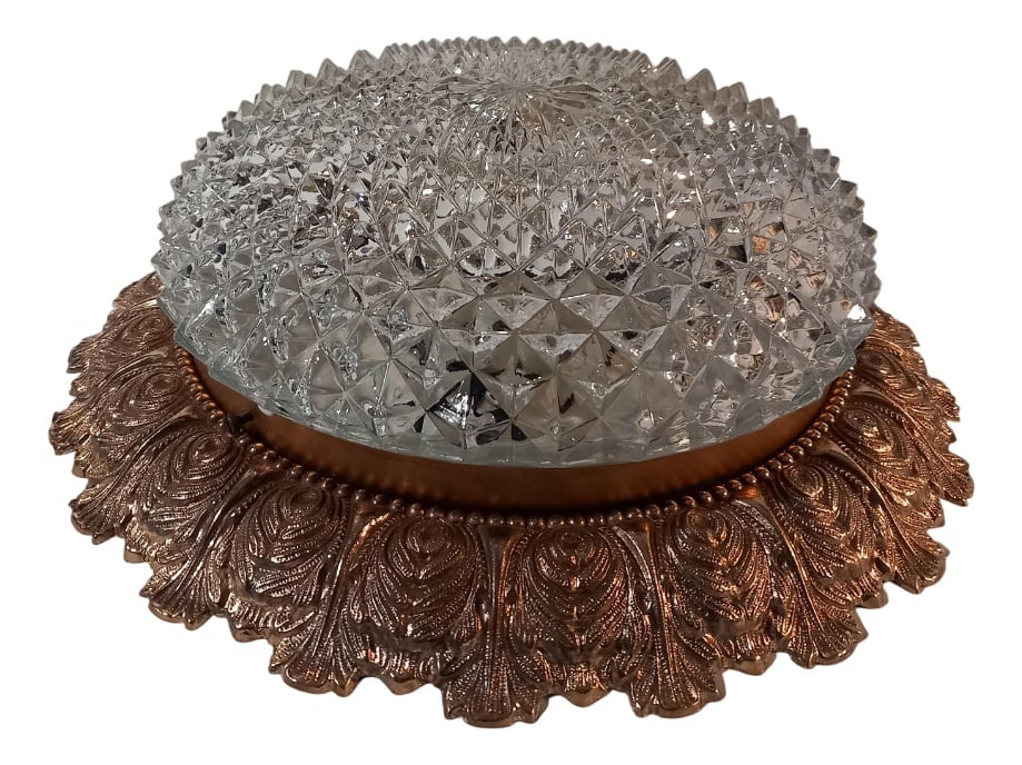 Vintage Ceiling Light with Glass Shade, 1970s: Vintage Ceiling Light with Glass Shade and Gilded Bronze Fittings, 1970s Country of Manufacture: unknown Design Period: 1960 to 1969 Production Period: 1970 to 1979 Detailed Condition: Excellent