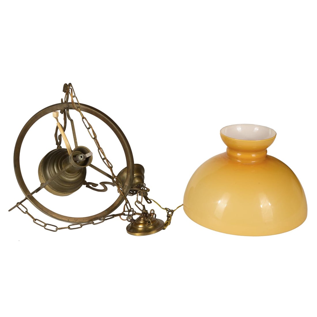 Chandelier with Yellow Opaline Hood, 1980s - 2