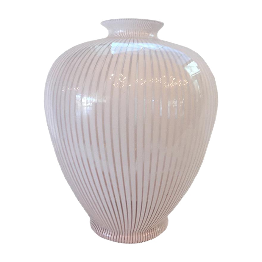 Murano Glass Amphora Vase from Franco Valmarana, 1970s: Stunning white & pink vase in filigree made by Franco Valmarana fo Vetrarti. Stunning vase in white filigree made by Franco Valmarana for Vetrarti. Filigree remains the cornerstone of a