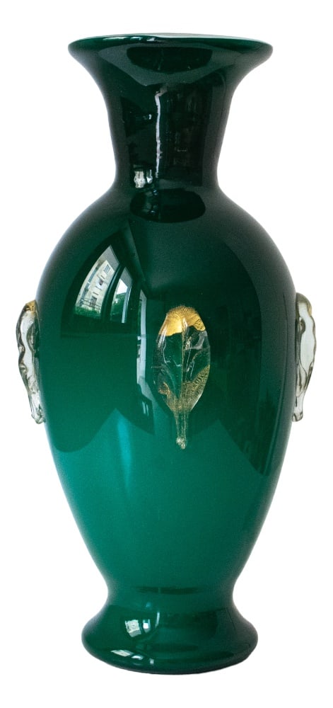 Vase in Murano Glass from Pino Signoretto, 1980s: Jump back to Venice in the 70s and you find a fantastic vase made by a man who was holding artistry and character. this chandelier has been made in a fantastic green color very popular in the 70s toge