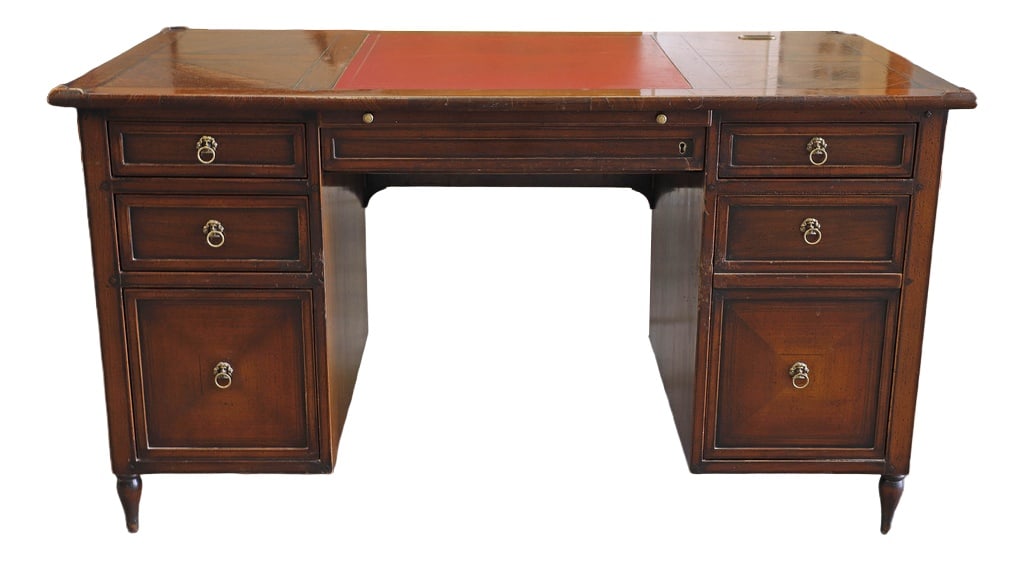 Desk in Cherry from Assi D'Asolo: Assi d'A Asolo Creator Cherry Desk: Assolo Cherry Wood, leather. Handmade. Prepared to set up a computer inside and put the screen on the table, with wiring hole. Country of Manufacture: Italy Design