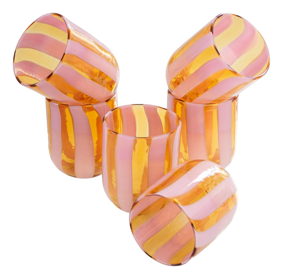 Murano Glasses by Mariana Iskra for Ribes, Set of 6: The work of Ribes explores the boundary between utilitarian object and autonomous form. Through the hand-blown glass process, matter becomes gesture and trace, recording time and action within