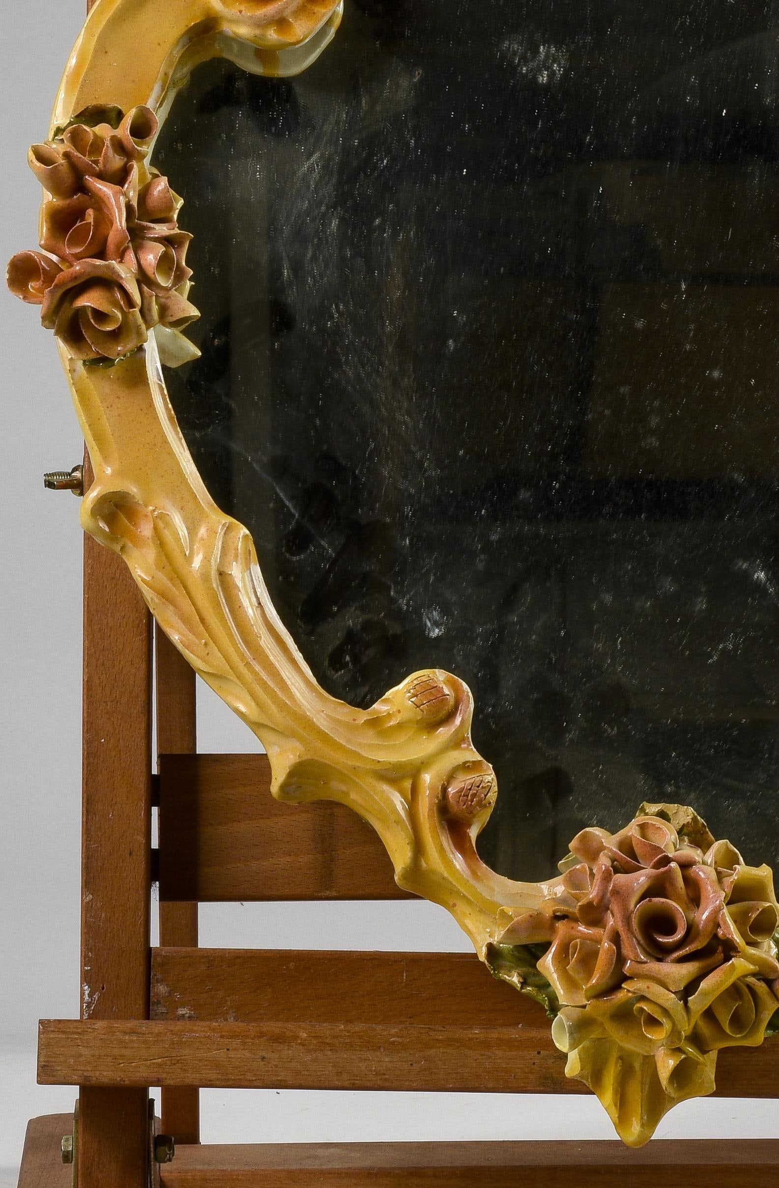 Mirror with Hand-Painted Ceramics, Italy, 1980s - 3