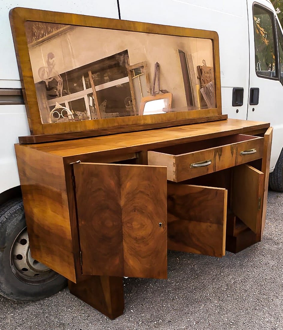 Art Deco Italian Credenza in Walnut with Mirrors - 16