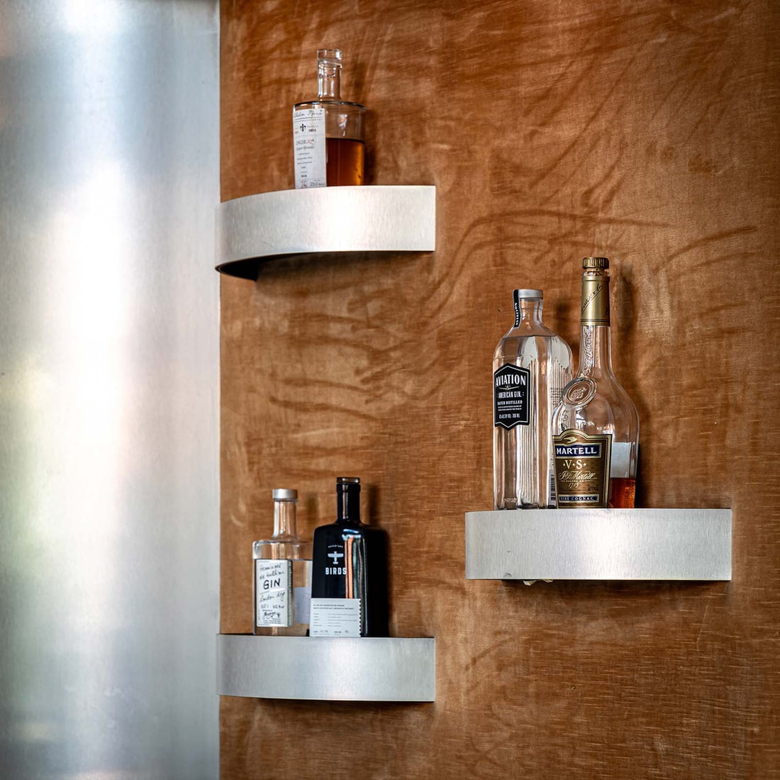 Large Brushed Aluminium Bar with Stools, Set of 3 - 12