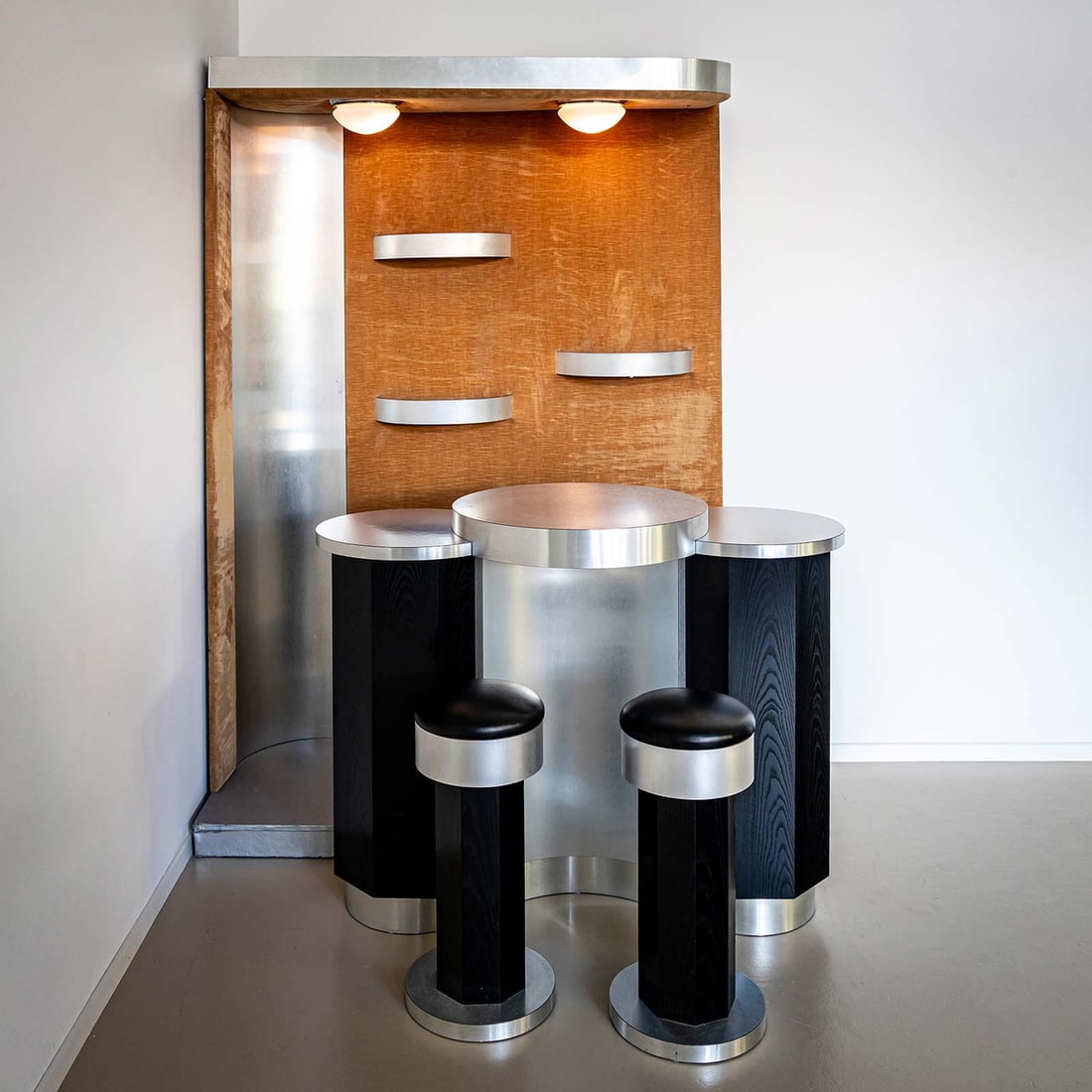 Large Brushed Aluminium Bar with Stools, Set of 3 - 3