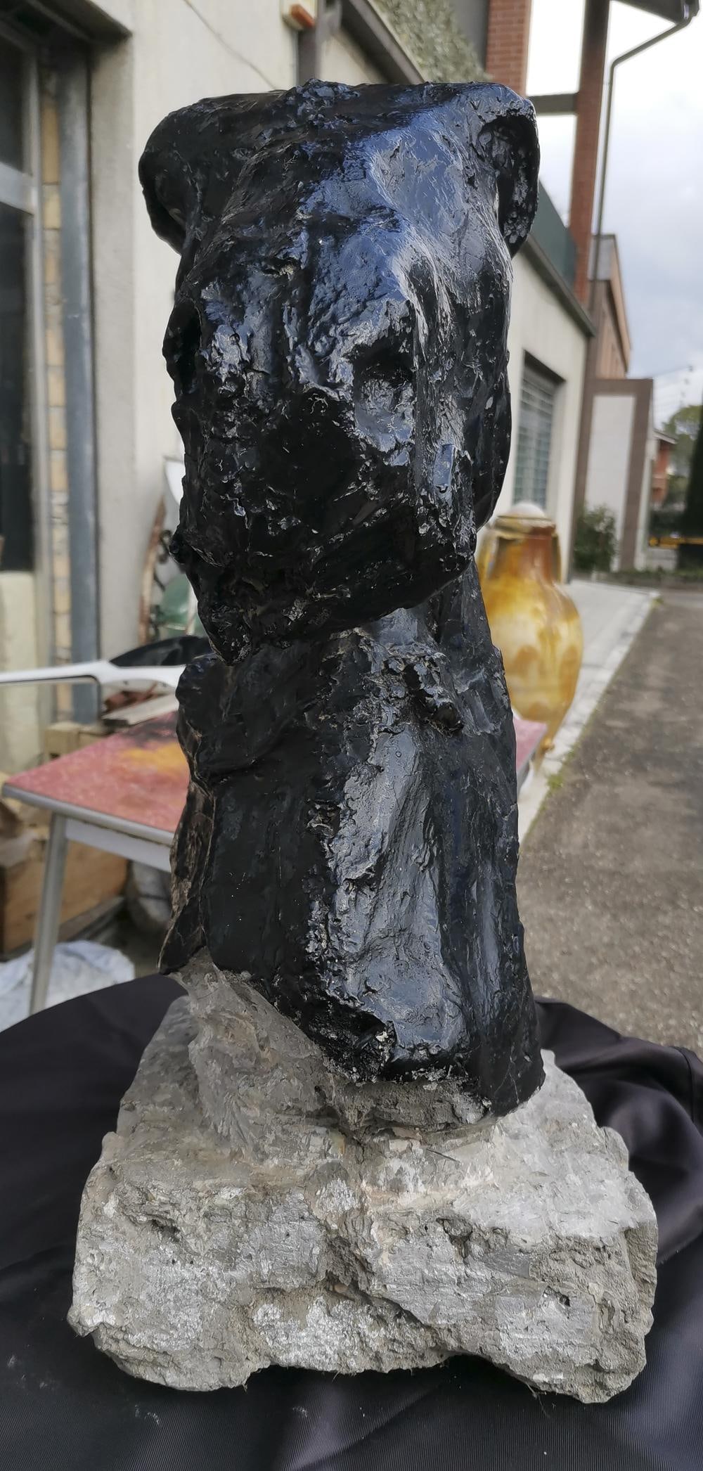 Statue Horse Horse in Black Painted Cement, Italy - 6