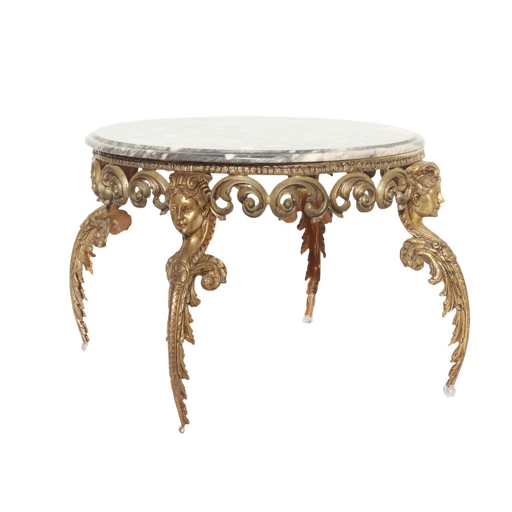 Rococo Table in Gilded Bronze with Marble Top, 1800s - 2