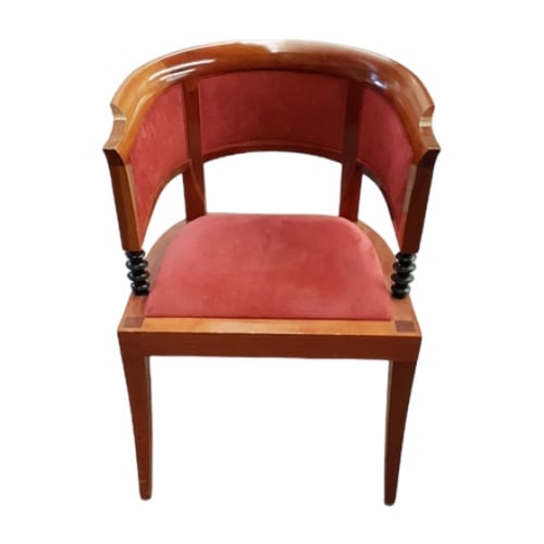 Sella Magna Chair by Lèon Krier for Giorgetti, 1991: Solid cherry wood, upholstered with garnet velvet, washable. Country of Manufacture: Italy Design Period: 1990 to 1999 Production Period: 1990 to 1999 Restoration and Damage Details: Light wear