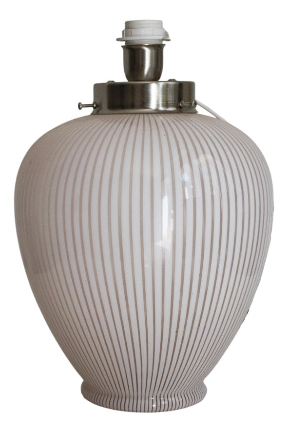 Murano Glass Table Lamp by Mariana Iskra, 1985: Fabulous Murano glass table lamp. It was produced by master craftsman Walter Furlan in the 1980s using the straight filigree technique. The execution of this technique testifies to the artistic skill