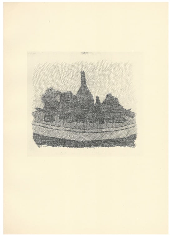 Morandi, Various Objects on a Table, 1957, Lithograph: Giorgio Morandi (1890-1964)"Vari Oggetti su un Tavolo" (Various Objects on a Table)Lithograph on paperYear (conceived): 1931Year (printed): 1957Size of the sheet: 392 x 287 mmSize of the image: 175 x