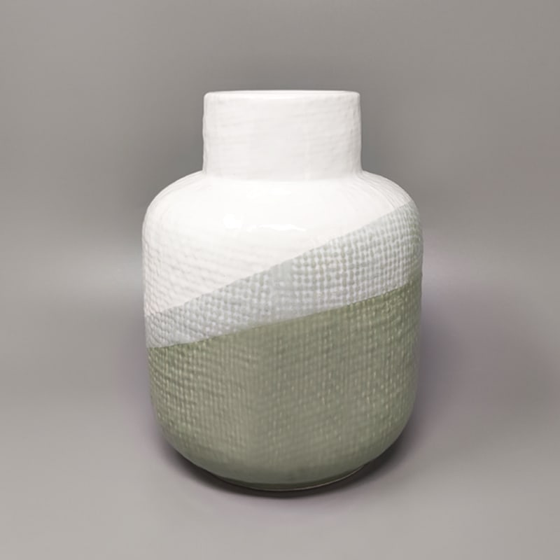 Green & White Vase in Ceramic by F.lli Brambilla, 1970s - 2
