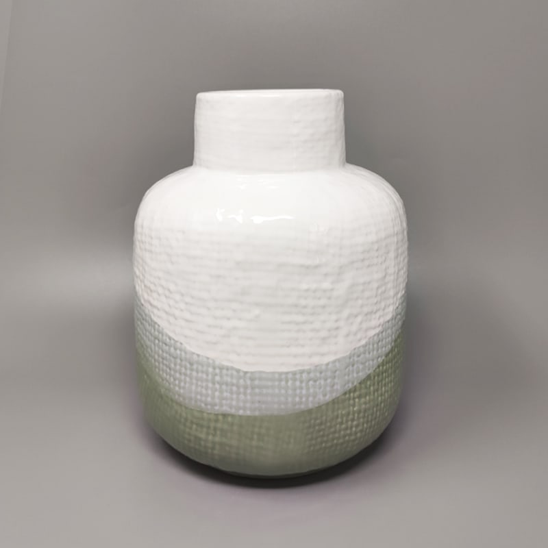Green & White Vase in Ceramic by F.lli Brambilla, 1970s - 3