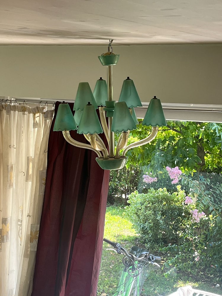 Murano Chandelier with Green Gold Leaf 24K, 1960s - 3