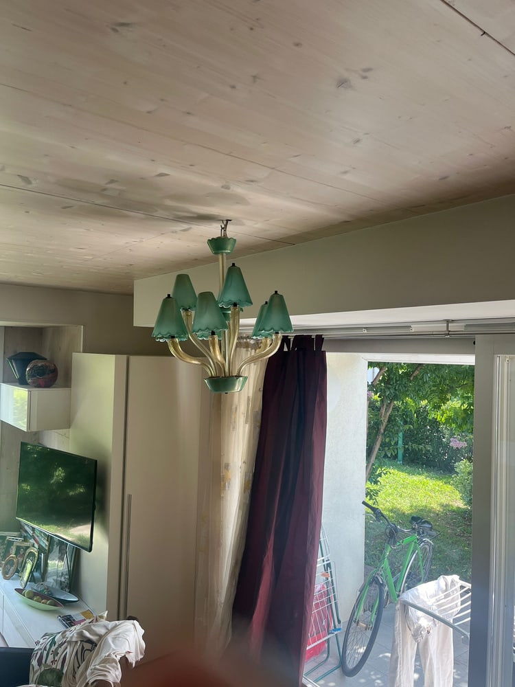 Murano Chandelier with Green Gold Leaf 24K, 1960s - 4