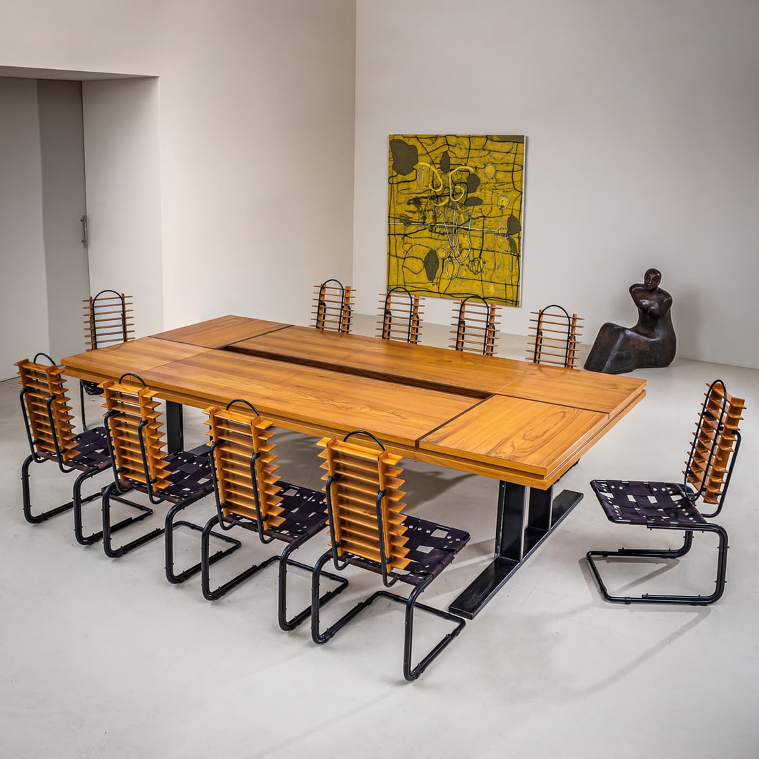 Conference Table with Chairs, Rome, 1960s, Set of 11 - 2