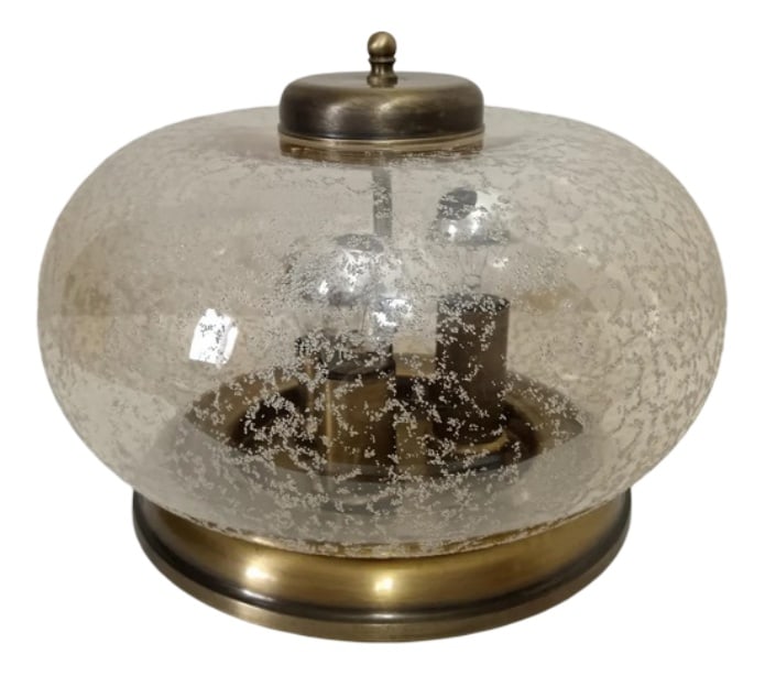 Art Deco Amber Murano Glass Flush Mount, 1970s: A most expressive work of Ambiental Art, created in Italy in the mid 70's, pure Mid Century, Art Deco Modernist design, a most desirable "Amber Glass" collection. Can equally be used as ceiling light