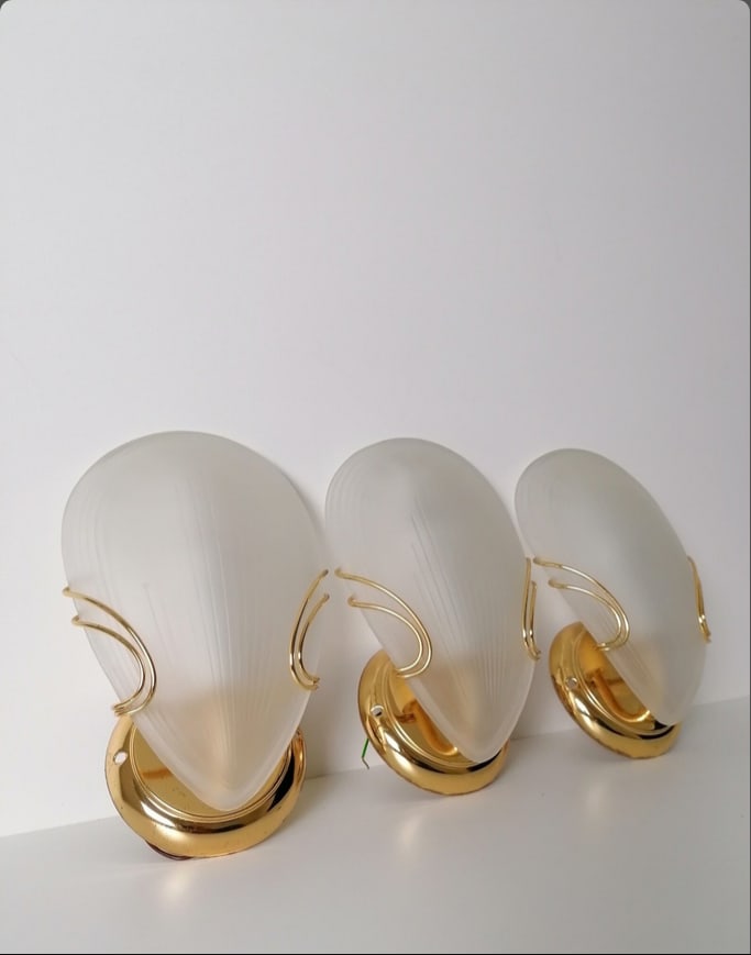 Golden Murano Glass Clam Wall Sconces, 1980s, Set of 3 - 10