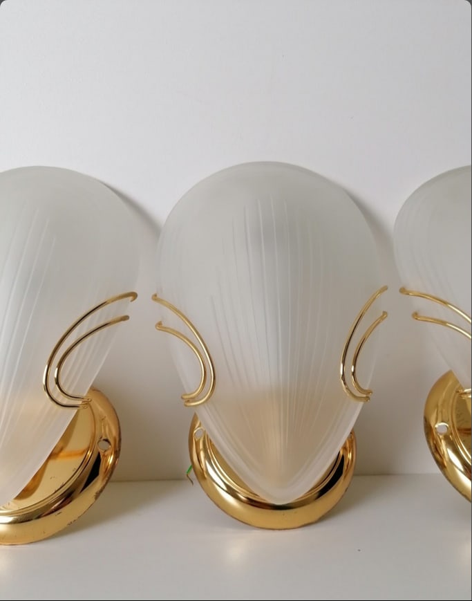 Golden Murano Glass Clam Wall Sconces, 1980s, Set of 3 - 9
