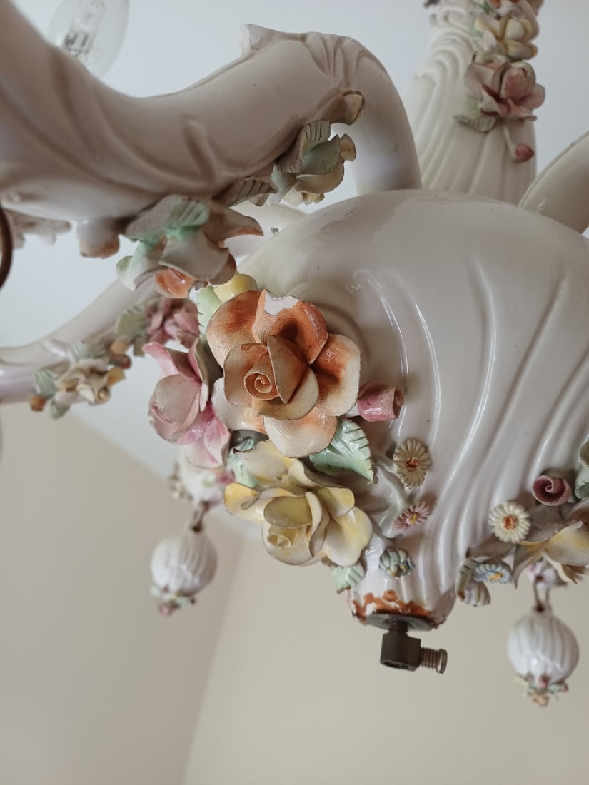 Chandelier in White Capodimonte Porcelain, 1950s - 3