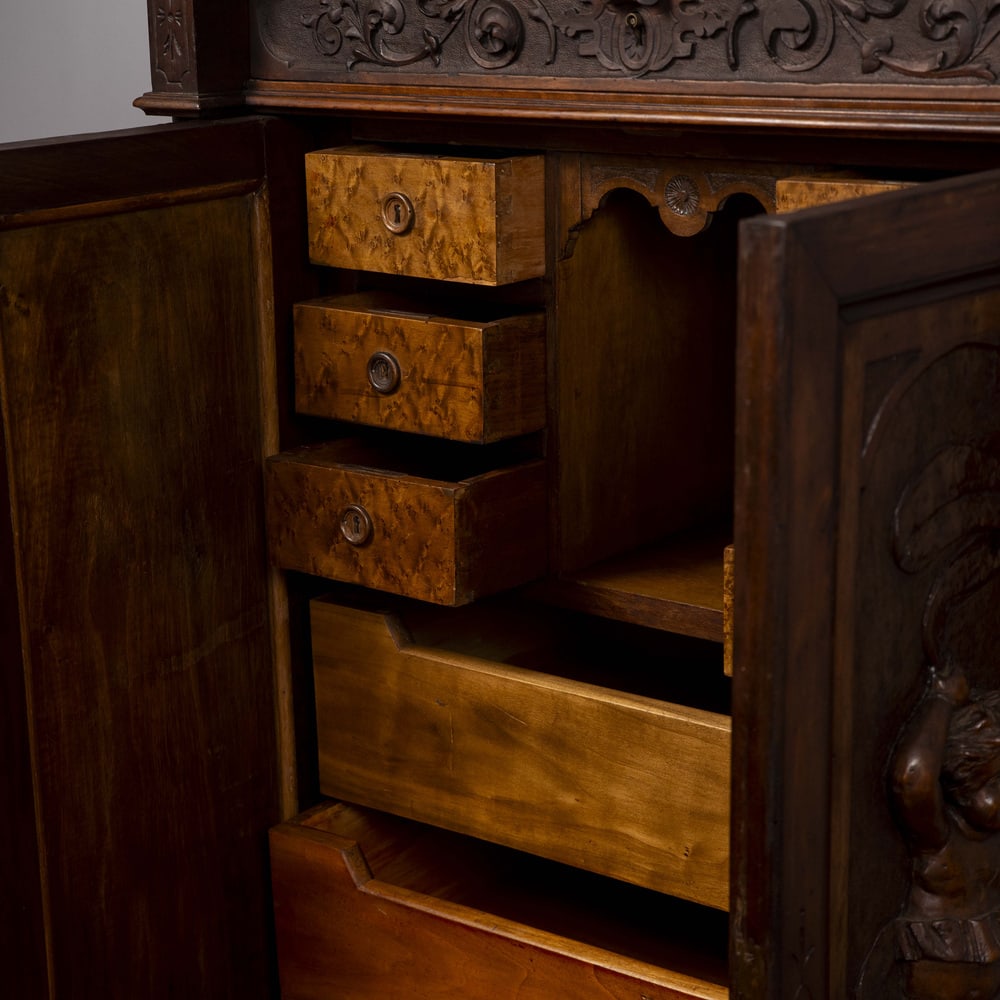 Carved Secretaire with Drawers - 9