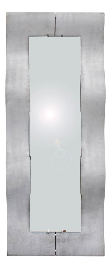 Mirror with Aluminium Frame by Lorenzo, 1975: Large Brutalist Mirror with Aluminium Scratches and Waves Frame by Burchiellaro Lorenzo, 1975 Country of Manufacture: Italy Design Period: 1970 to 1979 Production Period: 1970 to 1979 Detailed