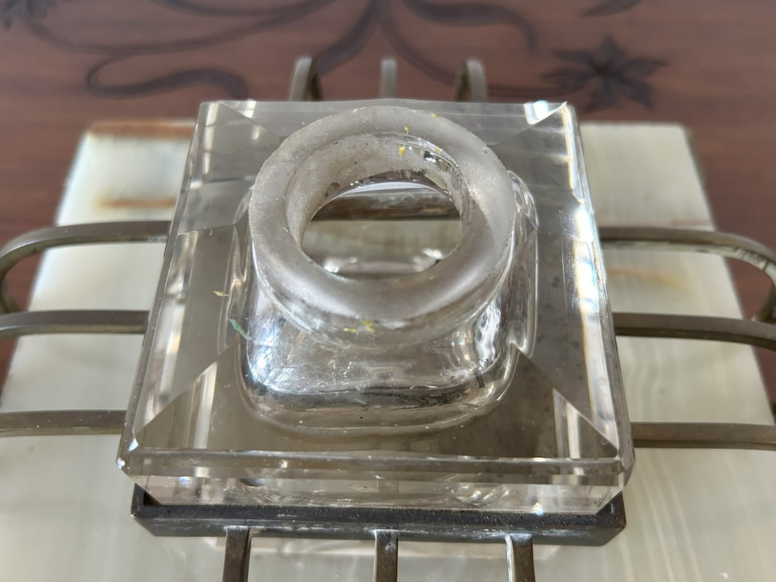 Inkwell in Onyx, Gold Metal and Crystal Tray, 1920s - 5