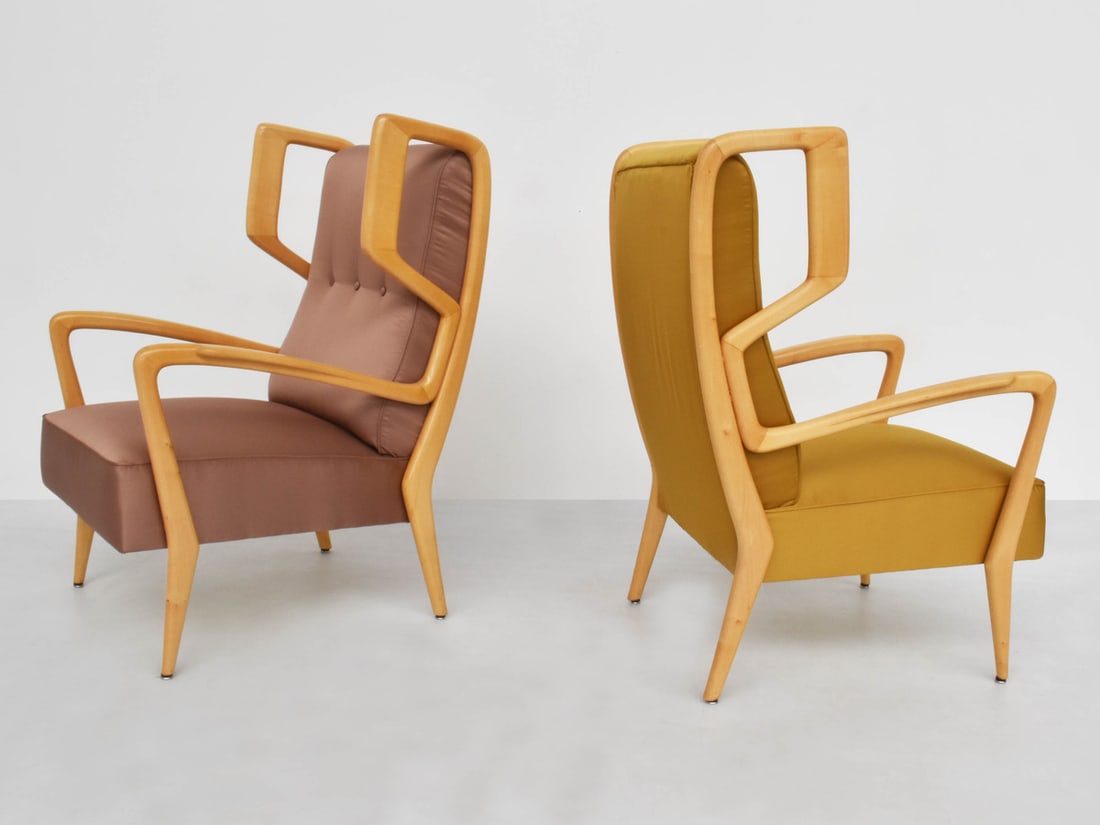 Armchairs in Satin by Orlando Orlandi, 1951, Set of 2 - 2