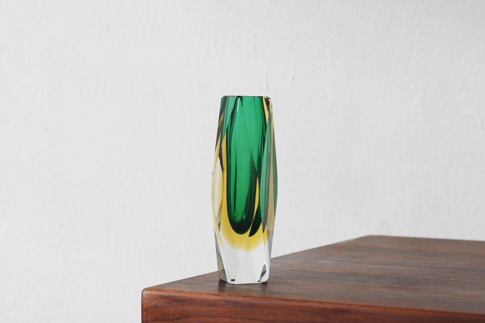 Green and Amber Sommerso Glass Faceted Vase - 6