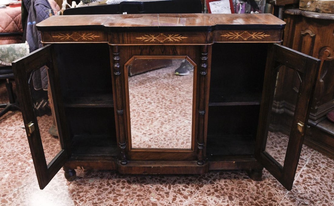 inlaid Furniture Dresser with Mirror and Side Windows - 2