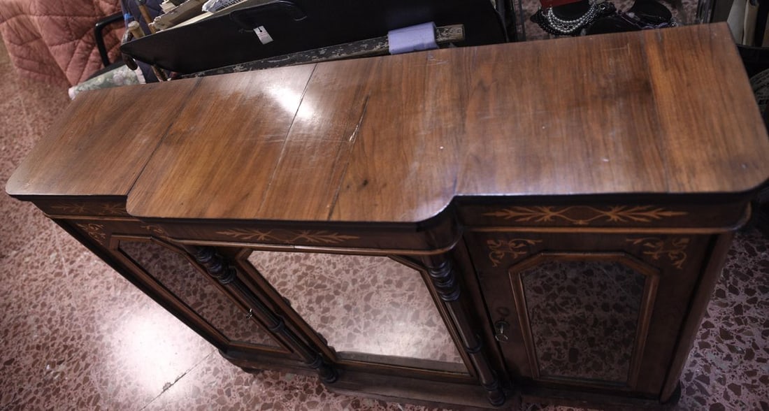 inlaid Furniture Dresser with Mirror and Side Windows - 6