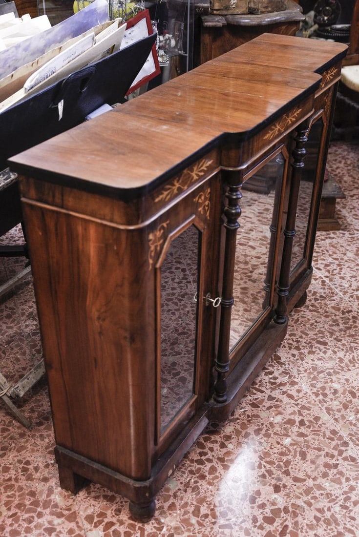 inlaid Furniture Dresser with Mirror and Side Windows - 7