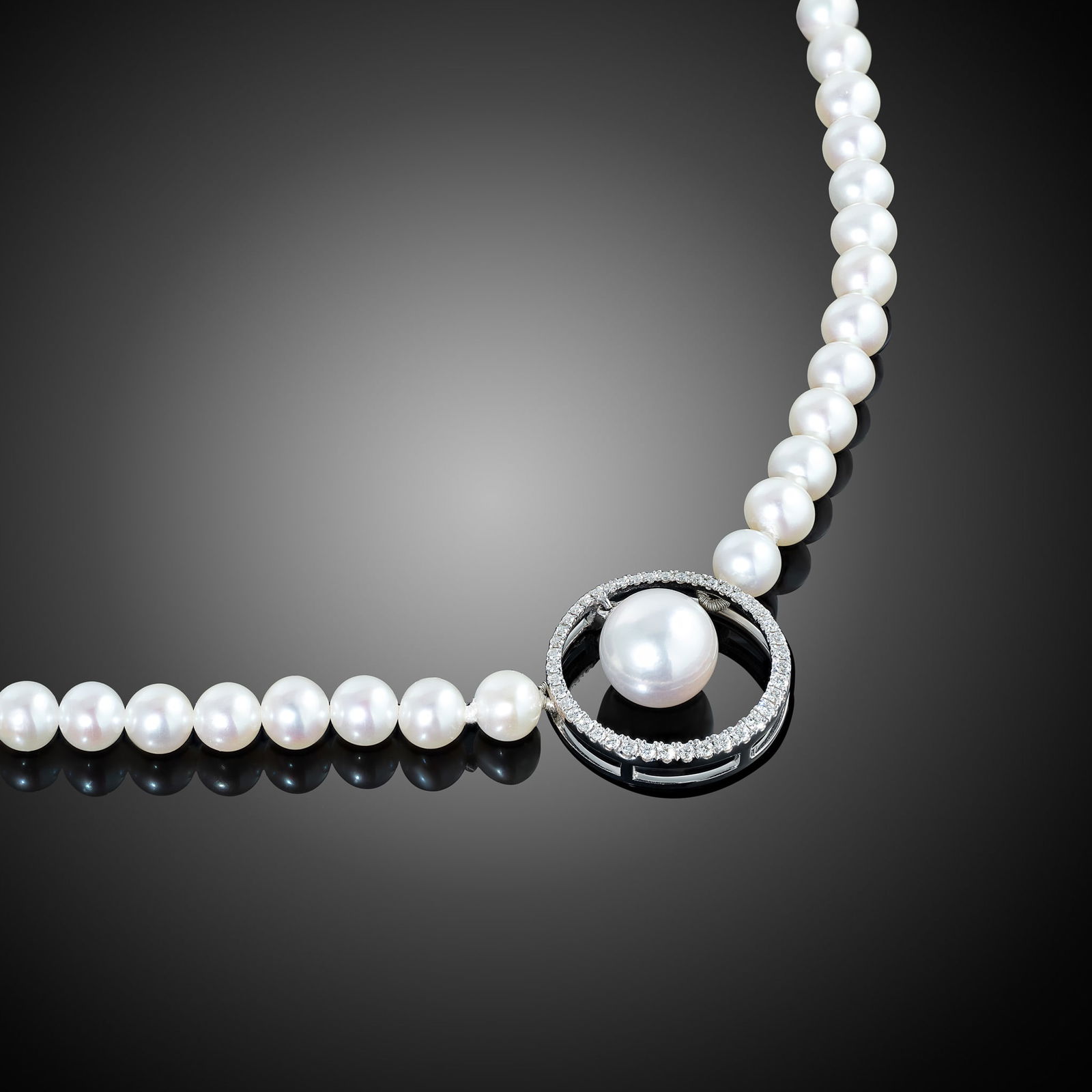 18 Carat Akoya Pearl And Diamond Halo Necklace - 2
