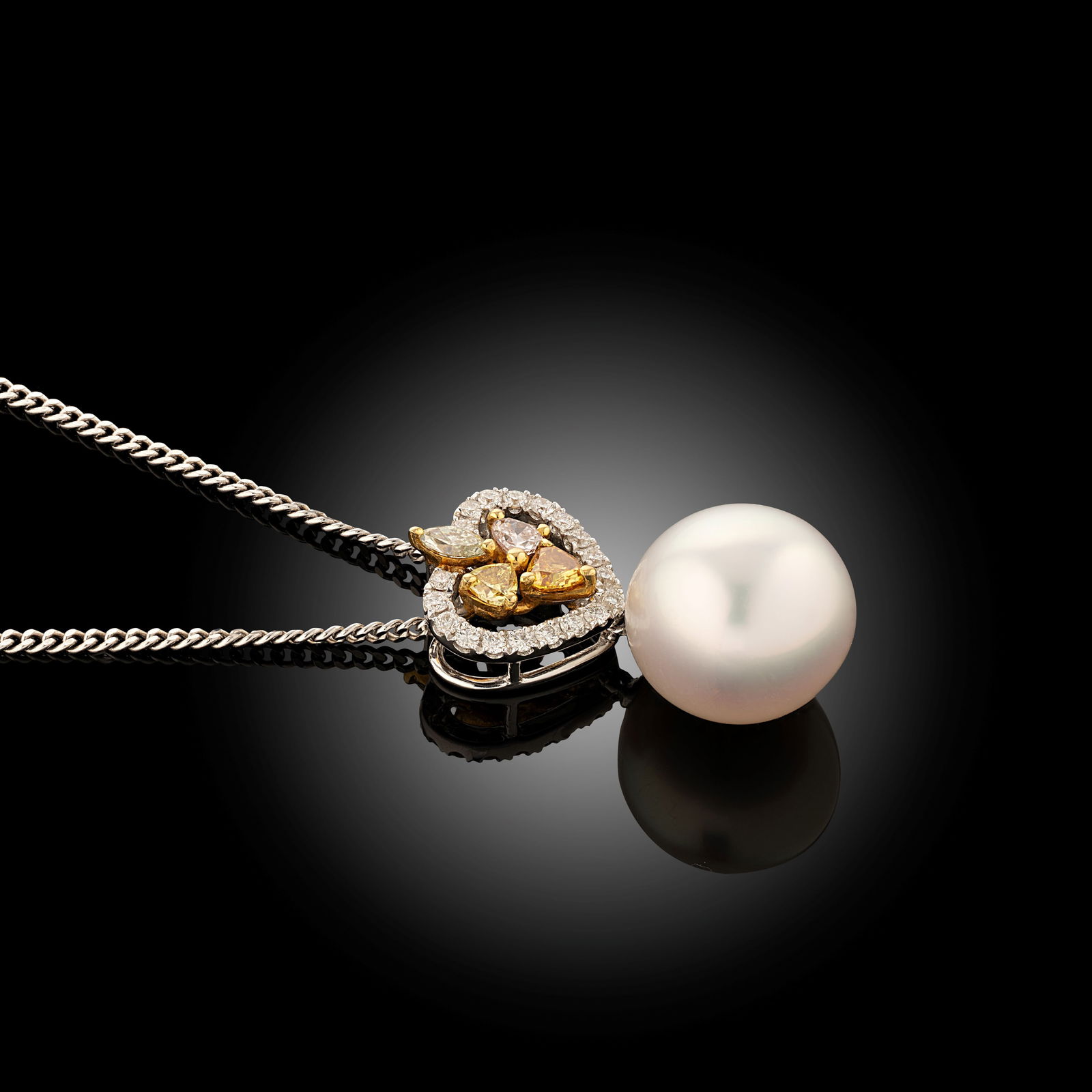 18 Carat South Sea Pearl And Fancy Colour Diamond Pendant - 2