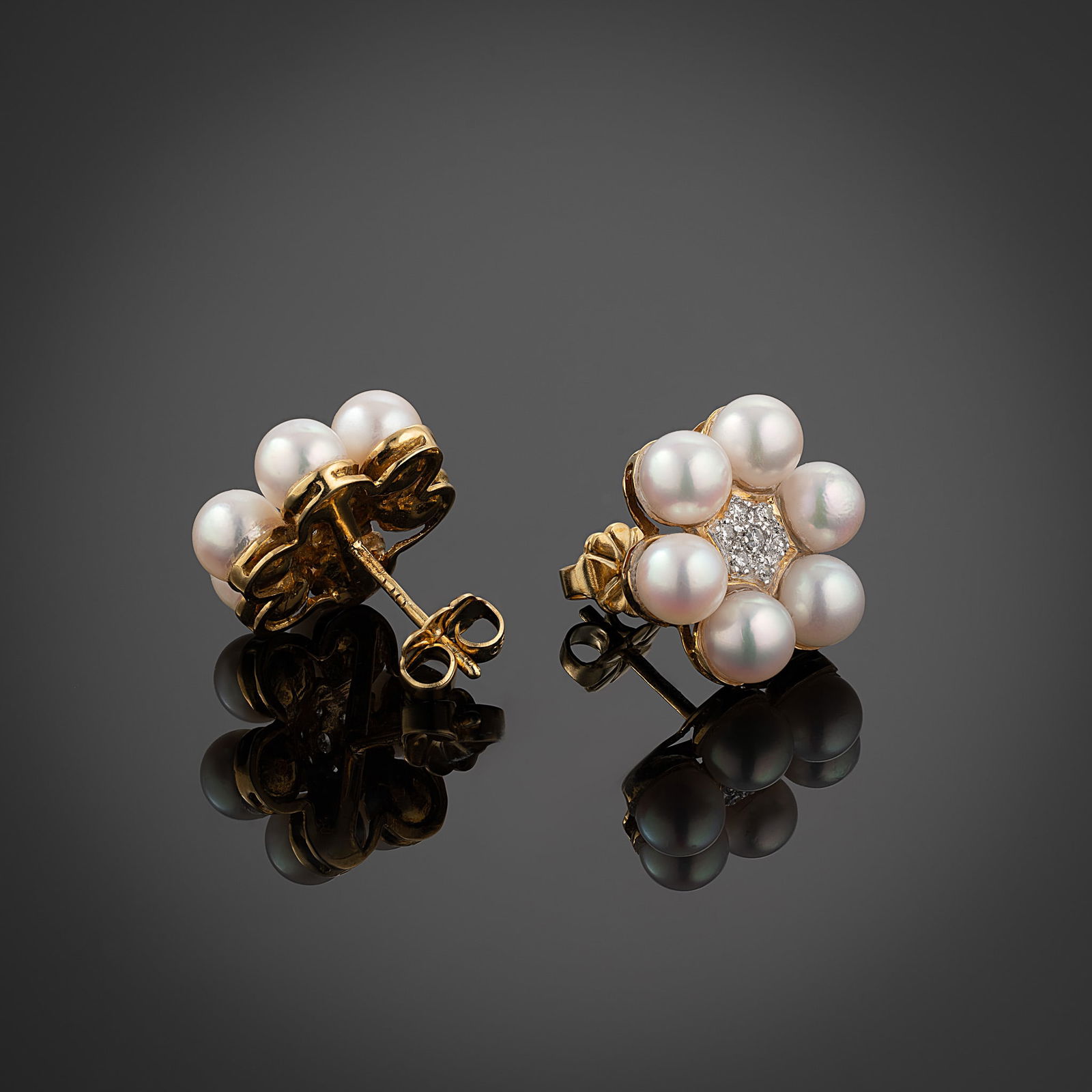 14 Carat Akoya Pearl And Diamond Cluster Studs - 3