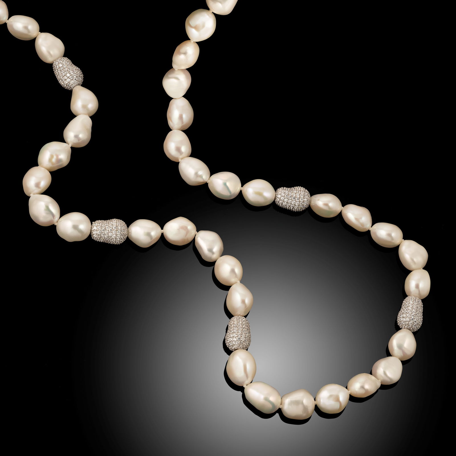Silver Baroque Freshwater And CZ Pearl Necklace - 2